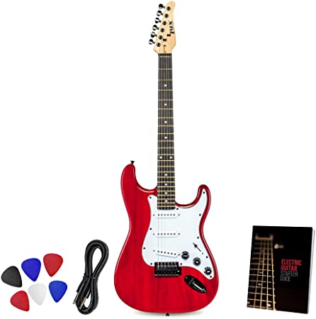 LyxPro CS 39” Electric Guitar Stratocaster Kit for Beginner, Intermediate & Pro Players with Guitar, Amp Cable, 6 Picks & Learner’s Guide | Solid Wood Body, Volume/Tone Controls, 5-Way Pickup - Red