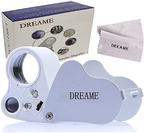 DREAME 30X 60X LED Lighted Illuminated Jewelers Eye Loupe Jewelry Magnifier for Gems Jewelry Rocks Stamps Coins Watches Hobbies Antiques Models Photos
