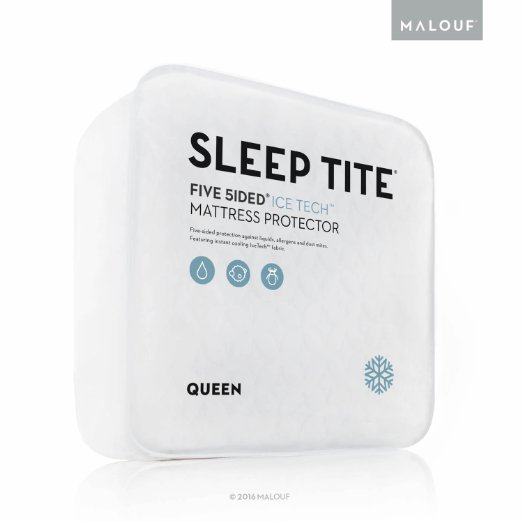 SLEEP TITE FIVE SIDED IceTech Waterproof Mattress Protector - Top and Side Protection with Cooling Technology - Queen