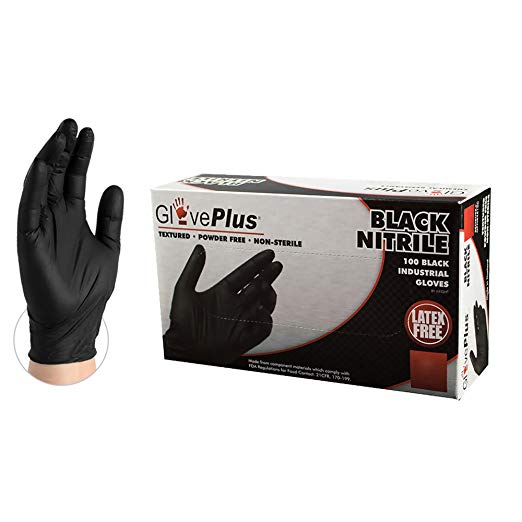 GlovePlus Industrial Black Nitrile Gloves - 5 mil, Latex Free, Powder Free, Textured, Disposable, Small, GPNB42100-BX, Box of 100