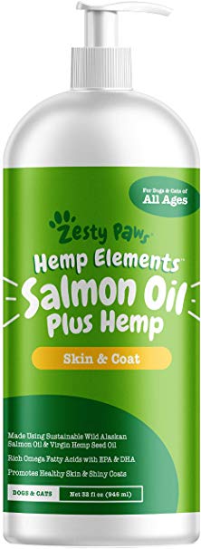 Zesty Paws Pure Wild Alaskan Salmon Oil with Hemp for Dogs & Cats - Omega 3 & 6 Fish Oil Pet Supplement with EPA & DHA - Anti Itching Skin & Coat Care   Hip & Joint Health - Heart & Immune Support