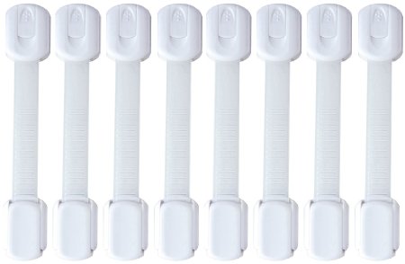 8 Adjustable Child Safety Locks (White) - BONUS Spare Tape - Vanguard Safety Adjustable Cabinet Locks with 3M Adhesive for Cabinets & Drawers - Easy Installation, Ideal for Home Safety ...