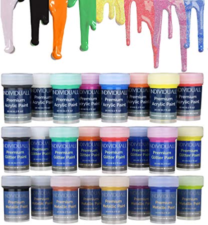 'All-in-ONE' Metallic   Glitter   Acrylic Paint Set by individuall – Professional Grade Acrylic Paints Set – Acrylic Hobby Paints Made in Germany – Craft Paints Set, Vivid Colors