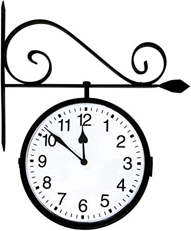 Poolmaster 52608 Dual Sided Hanging Indoor Clock or Outdoor Clock, Black