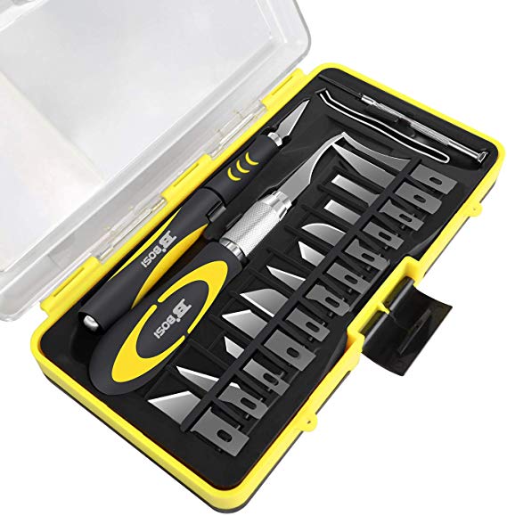 Craft Knife Set 18-in-1, BOSI Tools Hobby Knife with Blades, Screwdriver & Tweezers for Scrapbooking & Art Creation