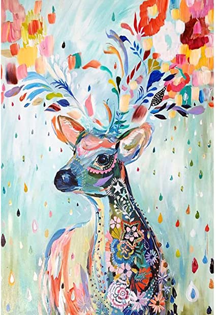 Trooer DIY 5D Diamond Painting Kits for Adults Colorful Deer Full Drill Round Diamond Painting Sets Arts Crafts for Living Room Home Wall Decor (12 x16 Inch)