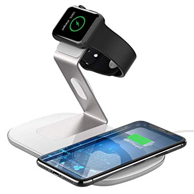 Fast Wireless Charger 2 in 1, PICTEK Wireless Charging Pad & Watch Charging Stand for all Apple Watch Series 4/3/2/1, 7.5W for iPhone X/XS/XR/XS Max/8/8Plus, 10W Fast charger for Samsung S9/S9 /S8/S8  and Standard Charge for all Devices (No AC Adapter)