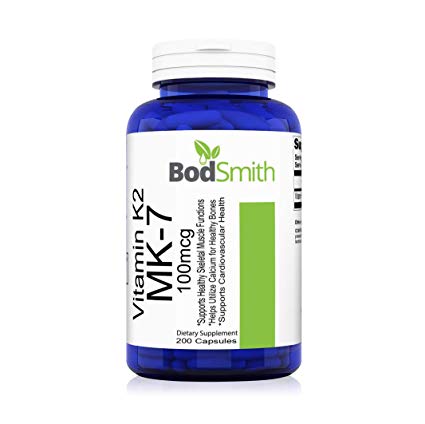 Vitamin K2 Supplement (as MK7). 200 Count 100mcg Per Capsule. Made with Menaquinone 7 Vitamin K and Formulated Without Soy or Gluten. Supports Healthy Skeletal Muscle Function. Non-GMO