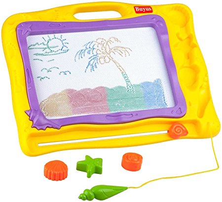 Buyus [Large Size] Color Magnetic Drawing Board for Kids/Toddlers/Babies/Adults/Travel with 3 Stamps and 1 Pen - Also Named Magic Magical Magna Doodle/Scribble/Writing/Draft/Sketch Tablet Pad