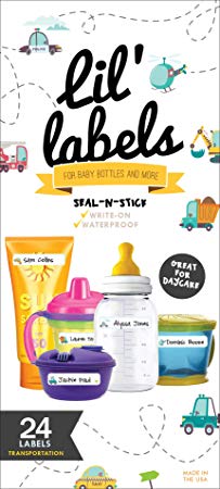 Bottle Labels, Write-On, Self-Laminating, Waterproof Kids Name Labels for Baby Bottles, Sippy Cup for Daycare School, Made in The USA, Dishwasher Safe (Transportation) Boy or Girl