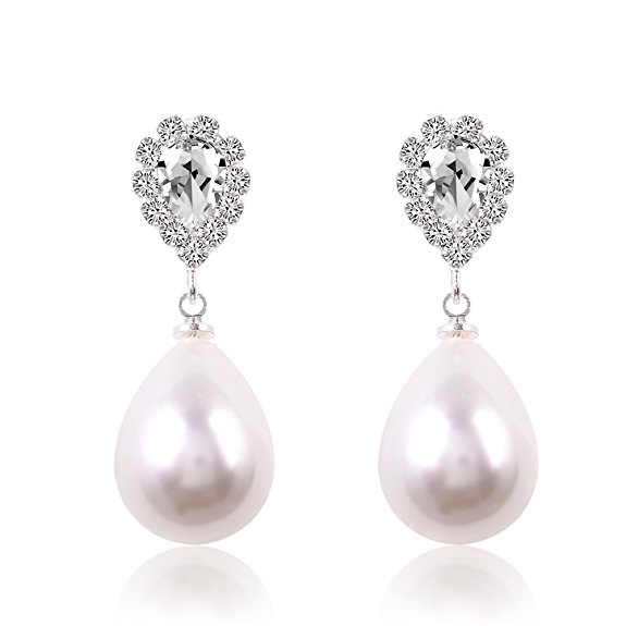 Miraculous Garden Womens Silver Plated Shell Pearl Drop Earrings for any Occasion