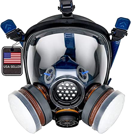 PD-100 Full Face Organic Vapor & Particulate Respirator Gas Mask - Dual Activated Charcoal Filtration - Full Face Eye Protection