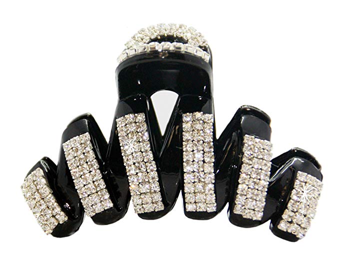 VANVENE Elegant Style Large Fancy Good Quality Rhinestones Claw Clip Jaw Clips For Thick Hair (black)