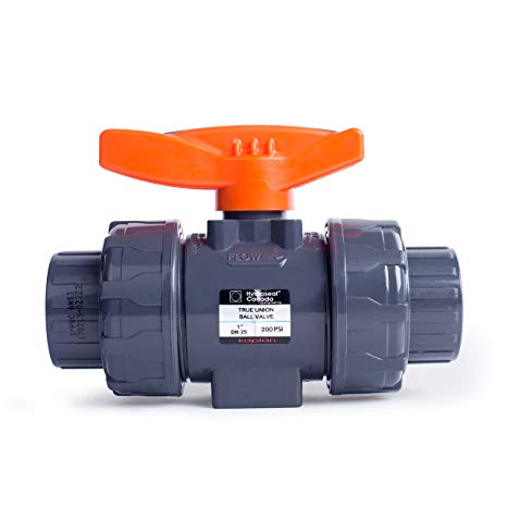 HYDROSEAL Kaplan 1’’ PVC True Union Ball Valve with Full Port, ASTM F1970, EPDM O-Rings and Reversible PTFE Seats, Rated at 200 PSI @73F, Gray, 1 inch Socket (1 inch)