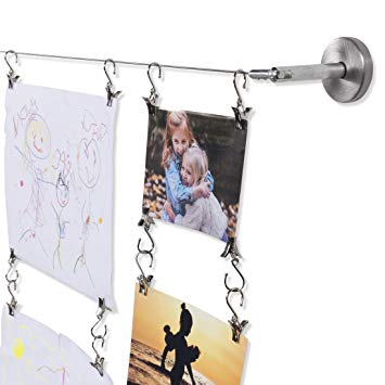 Wall Mount Children’s Art Projects Display Stainless Steel Wire Rod with 48 Hanging Clips 16.5 Feet Long