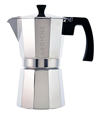 GROSCHE Milano Moka Stovetop Espresso Coffee Maker with Italian Safety Valve, Silver, 3 cup