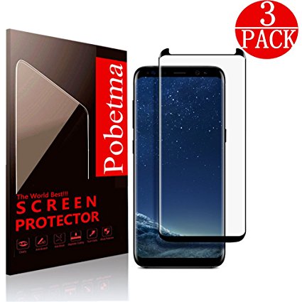[3-Pack] Samsung Galaxy S8 Screen Protector , Pobetma [No Bubble][Case-Friendly][3D coverage] PET HD Screen Protector Film for Samsung Galaxy S8 Black