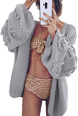 Simplee Women's Oversized Lantern Sleeve Loose Cozy Cable Knit Cardigan Sweaters