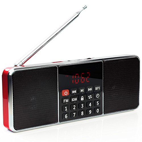 LEFON Multifunction Digital FM Radio Media Speaker MP3 Music Player Support TF Card USB Drive with LED Screen Display and Alarm Clock (Red)
