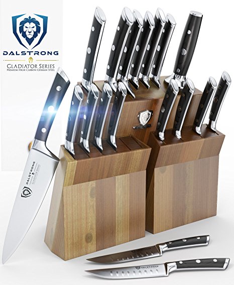 Dalstrong Knife Set Block - Gladiator Series Colossal Knife Set - German HC Steel - 18 Pc - Walnut Stand