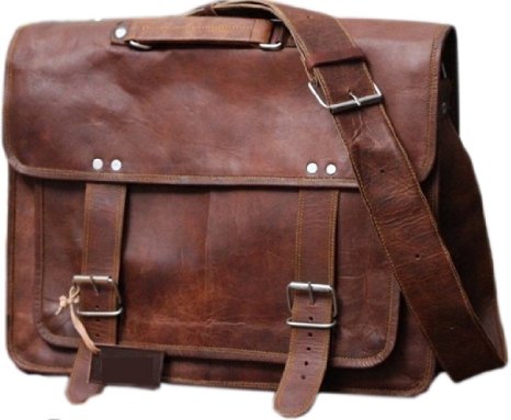 Phoenix Craft 16" Leather Briefcase Leather Messenger bag Vintage Soft Laptop Bag Shoulder Bag 16x12x5 Inches Brown ...