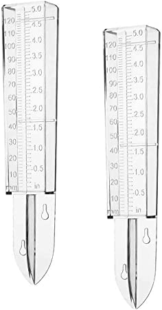 5-Inch Capacity Plastic Rain Gauge Outdoor Easy to Read for Yard Capacity Wall Mount or in Ground(Clear,2 Pieces)