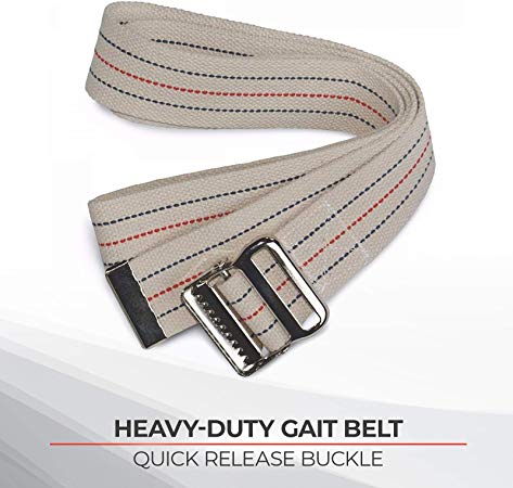 Sammons Preston Gait Belt with Metal Buckle, 2" Wide, 72" Long Heavy Duty Gait Transfer Belt, Essential Walking and Transport Assistant for Elderly, Disabled, & Medical Patients, Neutral Stripe