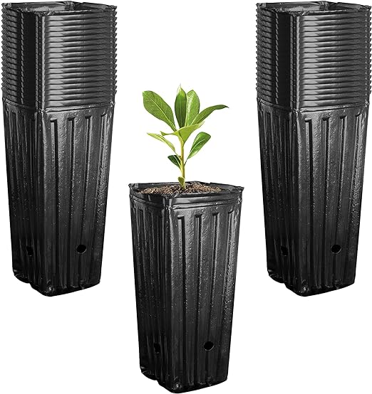 50pcs Plastic Deep Plant Nursery Pots, 9.44”Tall Tree Pots,Black Deep Seedling Container Pots with Drainage Holes for Indoor Outdoor Gardening (3.93" Wx9.44 H)