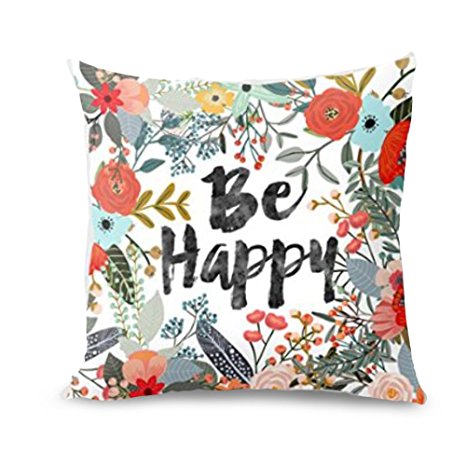 wendana Sayings Be Happy with Flowers Throw Pillow Covers 18 x 18 Pillow Covers Decorative Throw Pillows Covers for Girls