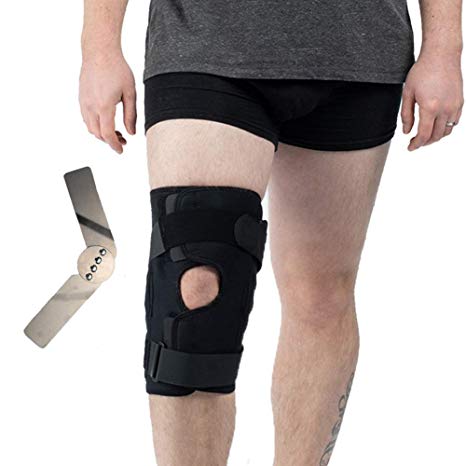 Hinged Knee Brace, Open Patella Wraparound Knee Stabilizer Support for Prevent Sport Trauma, Hyperextension, Meniscus Tears, Ligament Injuries Sprains and Reduce Pain - X-Large