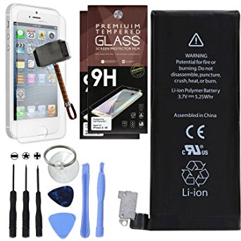 Cell Phone DIY Battery Replacement for Apple iPhone 4 - Complete Repair Kit – Includes Set of Tools – [Pack of 2] Glass Screen Protectors – 0 Cycle 1430mAh Batteries - For Models A1349 / A1332