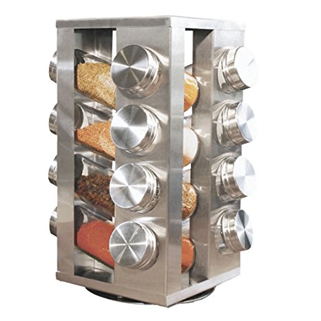 Spice Rack With 16 Jars, Stainless Steel, Revolving (Stainless Steel)