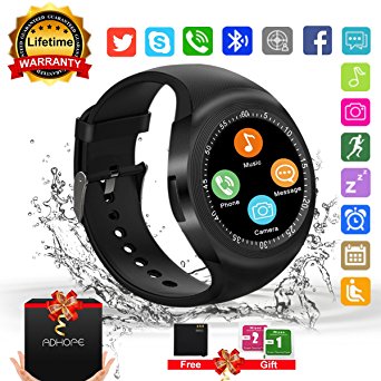 Bluetooth Smart Watch Touchscreen with Camera,Unlocked Watch Cell Phone with Sim Card Slot,Smart Wrist Watch,Waterproof Smartwatch Phone for Android Samsung IOS Iphone 7 6S Men Women Kids