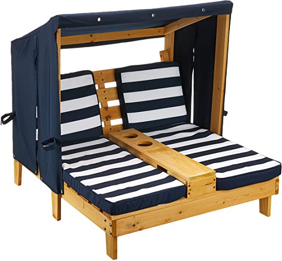 KidKraft Outdoor Double Chaise Lounge, Honey/Navy/White, One Size