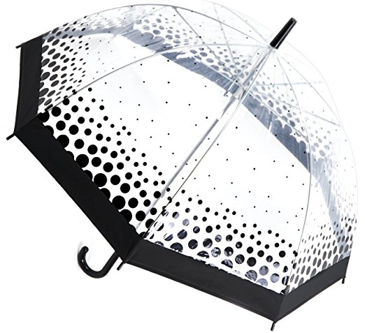 OCTAVE® Ladies Clear Dome Umbrella With Black Dots Design & Black Trim