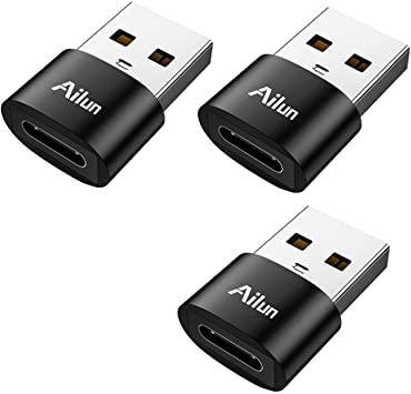 Ailun USB C Female to USB A Male Adapter 3 Pack Type C to A Charger Cable Adapter for iPhone 11 12 Mini Pro Max Galaxy Note 10 S20 Plus 20 S21 21 FE Ultra