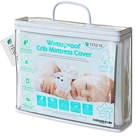 Organic Jacquard TENCEL Crib Mattress Protector Pad 100 Percent Waterproof Breathable Hypoallergenic Fitted Washable 52X28X9inch Soft Padded for Baby Toddler Infant Bed Flannel White Cover Topper.