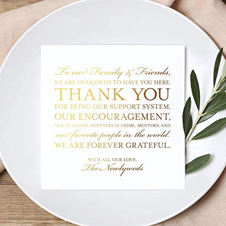 Bliss Collections Wedding Thank You Place Setting Table Cards in REAL GOLD FOIL — Great Addition to Your Centerpiece Decor or Wedding Decorations for Reception, Pack of 50, 5x5 Design