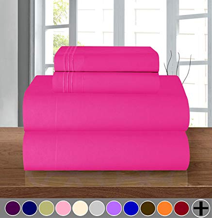 Elegant Comfort 1500 Thread Count Egyptian Quality 4-Piece Bed Sheet Sets, Deep Pockets - Luxurious Wrinkle Free & Fade Resistant, Queen, Hot Pink