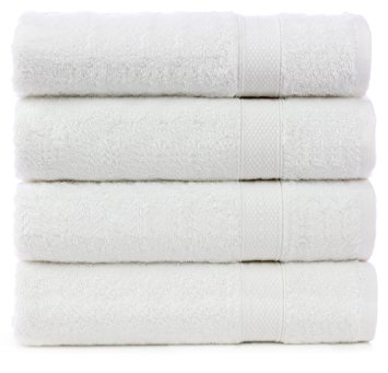 TURKUOISE TURKISH TOWEL Premium Bamboo& Turkish Cotton-Natural, Ultra Absorbent and Eco-Friendly Towel set (Bath Towel 4PK, White)
