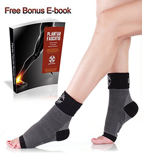Plantar Fasciitis Socks, (1 Pair) Black Compression Foot Sleeves for Men & Women, Fast Recovery from Swelling Foot & Heel Pain