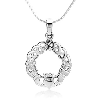 925 Sterling Silver Celtic Claddagh Friendship and Love Symbol Pendant Necklace, 18 inches