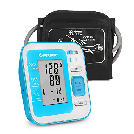 Digital Upper Arm Blood Pressure Monitor by PERBEAT, Fully Automatic BP Machine Fits for Standard and Extra Large Arm with Large LCD Display, 2 * 120 Memory Storage & Voice Broadcast - FDA Approved