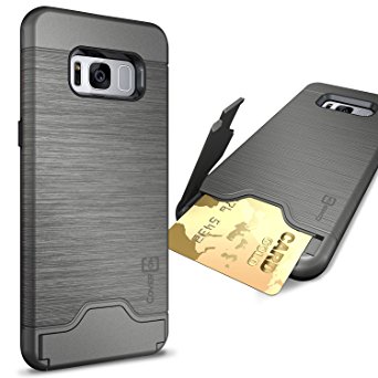 CoverON SecureCard Series Galaxy S8 Case, Credit Card Holder Hybrid Phone Cover with Faux Brushed Metal Design - Gunmetal Gray