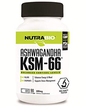 NutraBio Ashwagandha KSM-66 Herbal Supplement (90 Vegetable Capsules, 600mg Each)