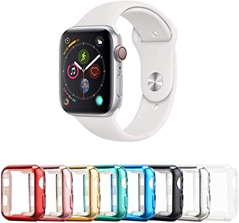 Tranesca 8 Pack 41mm Apple Watch Case with Built-in HD Clear Ultra-Thin TPU Screen Protector Cover Compatible with Apple Watch Series 7 (Clear Black Gold Rose Gold Red Blue Green Silver)