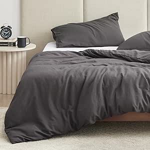 EXQ Home Washed Cotton Duvet Cover for Weighted Blanket 48x72 inches, Machine Washable Duvet Cover with 8 Ties (Dark Grey,Duvet Cover only)