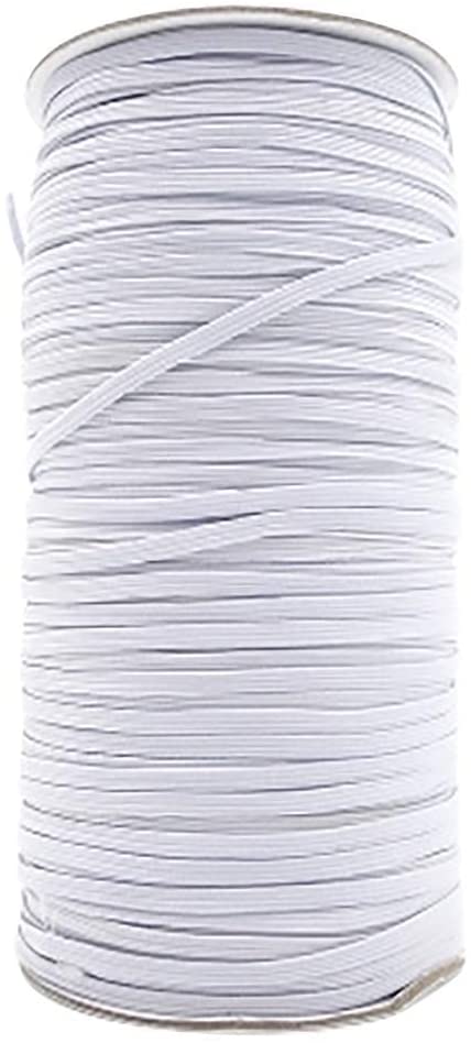 INZENYN 100 Yards Length 1/4 Inch Width Braided Elastic Band White Elastic Cord Heavy Stretch High Elasticity Knit Elastic Band for Sewing Crafts DIY, Mask, Bedspread, Cuff