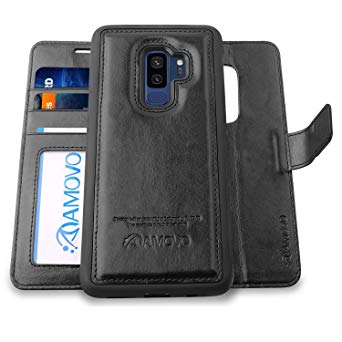 Amovo Galaxy S9 Plus Case [2 in 1], Samsung Galaxy S9 Plus Wallet Case [Detachable Wallet Folio] [Premium Vegan Leather] Samsung S9 Plus Flip Case Cover with Gift Box Package (Black, S9 )