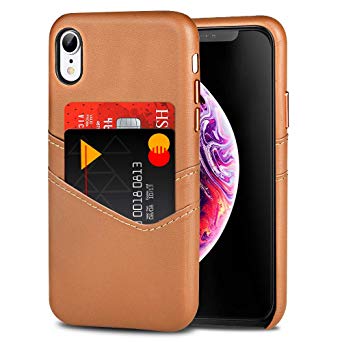VEGO Wallet Case for iPhone XR, Card Pocket Case with Card Slot Holder, Non-Slip Twill Canvas Style Synthetic Leather Ultra Slim Excellent Grip, Soft Fiber Cloth Lining Compatible iPhone XR(Brown)